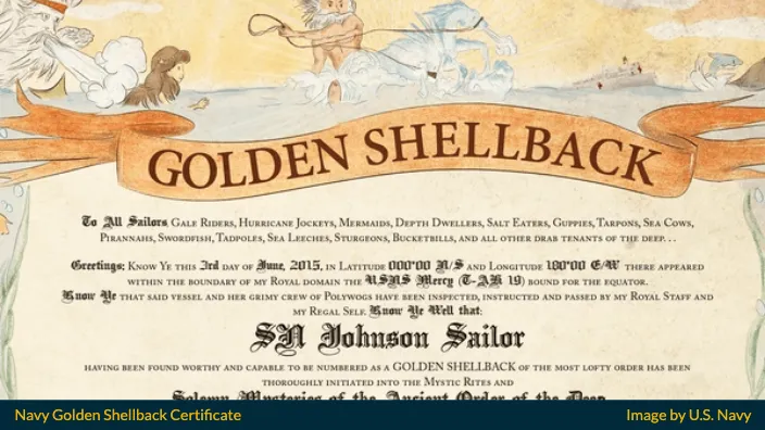 Navy Golden Shellback Certificate 